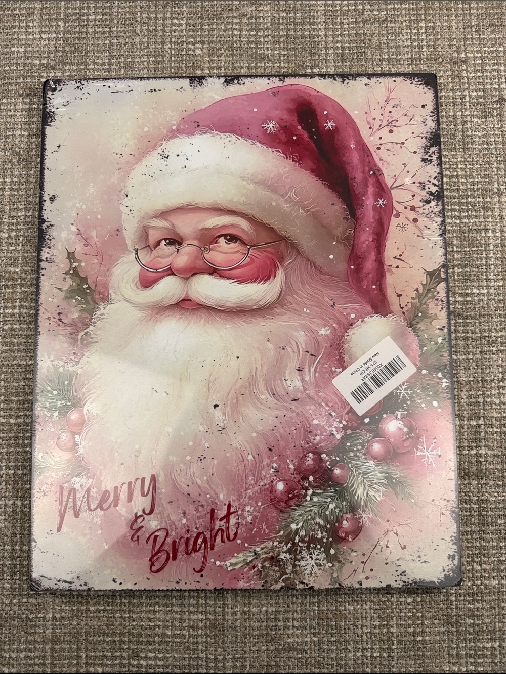 Merry & Bright Pink Santa Wall Art - Holiday Home Decor